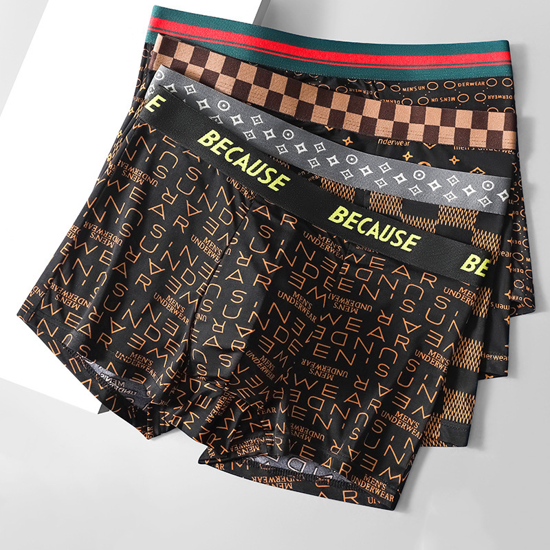 Men'S Fashion Lk - 4 ชิ้น กางเกงชั้นในชาย กางเกงขาสั้นพิมพ์ลาย ระบายอากาศได้ดี เป็นมิตรกับผิวหนัง