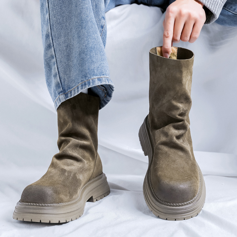 Men'S Fashion For 30 Year Olds - แฟชั่นผู้ชาย Punk Rock รองเท้าแพลตฟอร์มสูง Designer วัวหนังนิ่มรองเท้าหนังคาวบอยยาวอินเทรนด์รถจักรยานยนต์