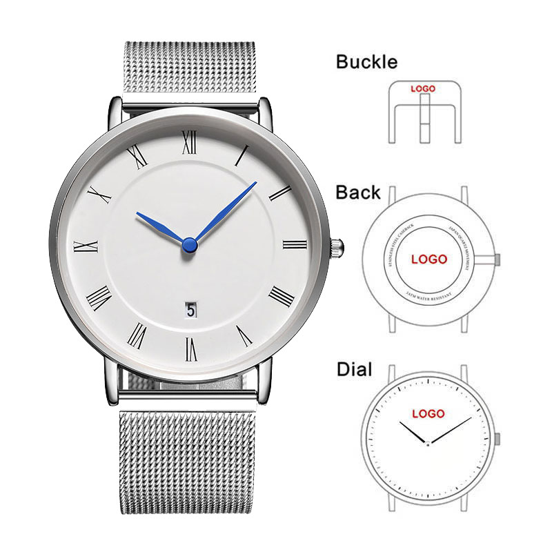 Men'S Fashion Names - สายนาฬิกาข้อมือสแตนเลสสตีล B-8210N แบบคลาสสิกเรียบง่ายสำหรับผู้ชาย รับสลักชื่อหรือโลโก้