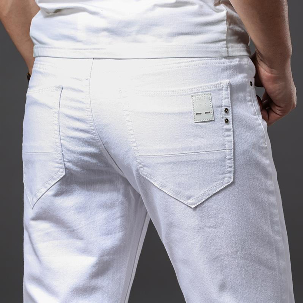 Men'S Fashion For 60 Year Old - ผู้ชายกางเกงยีนส์สีขาวความยืดหยุ่นตรง SLIM FIT สบายๆธุรกิจคลาสสิกกางเกงแฟชั่นขั้นสูงยืดกางเกงยีนส์กางเกง