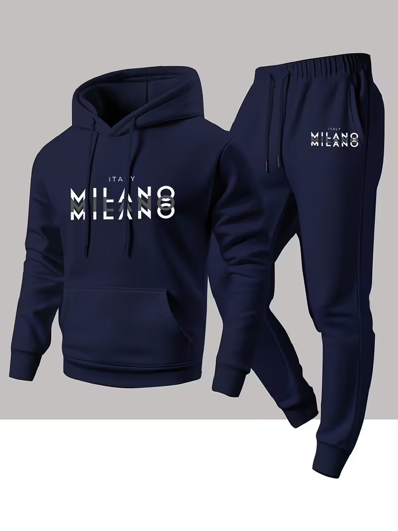 Men'S Winter Fashion - ชุดเซ็ตฮู้ดดี้แฟชั่นผู้ชายขายดี พิมพ์ลายตัวอักษร 2 ชิ้น เสื้อฮู้ดดี้และกางเกงขายาว อุ่นสบายสำหรับฤดูหนาว
