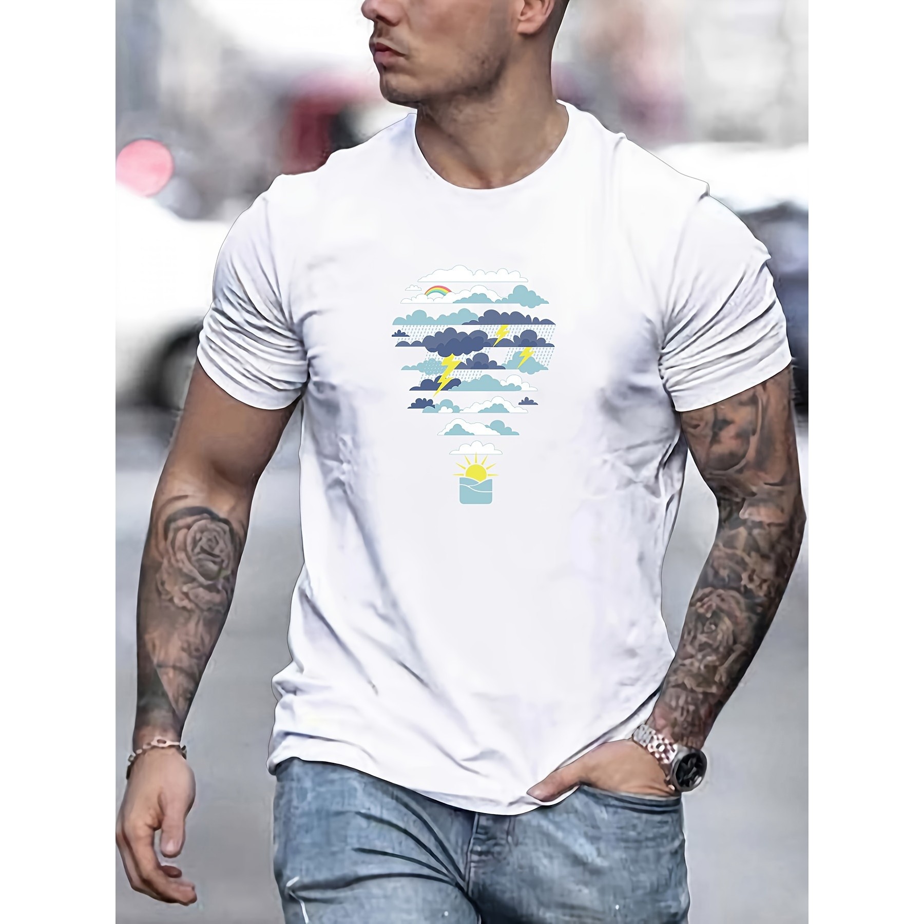 Men'S Fashion For Hot Weather - เสื้อยืดพิมพ์ลายบอลลูนอากาศร้อนสำหรับผู้ชาย แขนสั้น ผ้าฝ้ายระบายอากาศ ใส่สบายสำหรับฤดูร้อน