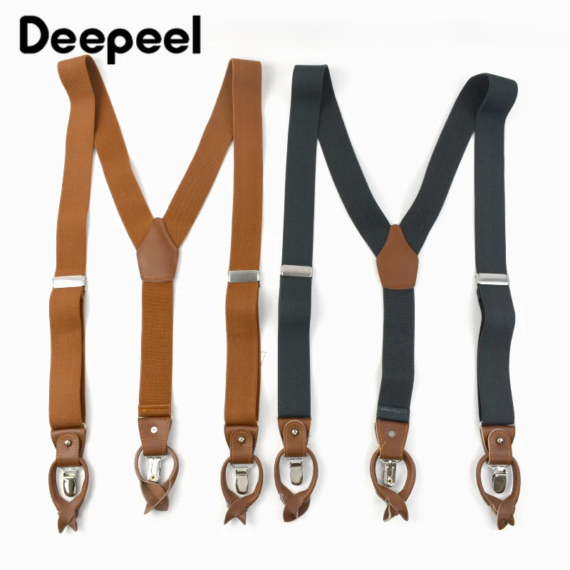 Jeans Shirt Fashion For Men - Deepeel 3.5*125 ซม.ชายผู้ใหญ่Suspenders 6 คลิปปรับสายรัดปุ่มวงเล็บลําลองชายเสื้อกางเกงยีนส์Jockstrap Suspender