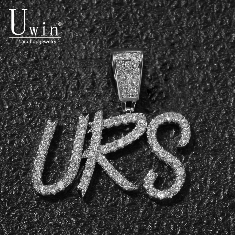 Mens Fashion Combination - UWIN ชื่อแปรงตัวอักษรสร้อยคอปรับแต่งจี้ฟรี Commission Full Iced Out