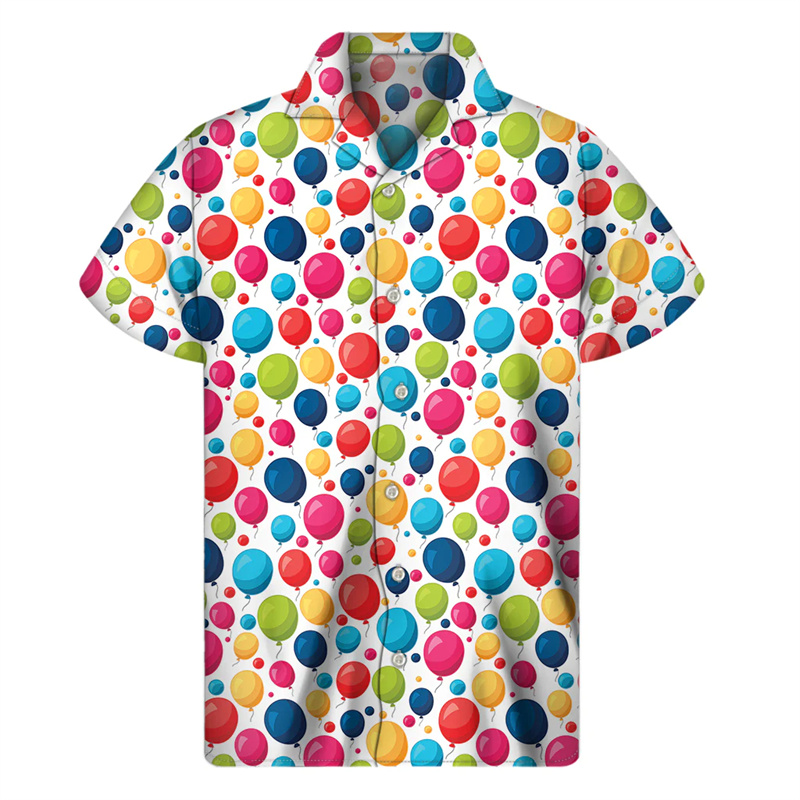 Men'S Fashion Lk - การ์ตูนบอลลูน 3D พิมพ์เสื้อฮาวายผู้ชายฤดูร้อน Cool เสื้อแฟชั่นเสื้อแขนสั้นขนาดใหญ่ปุ่มเสื้อ
