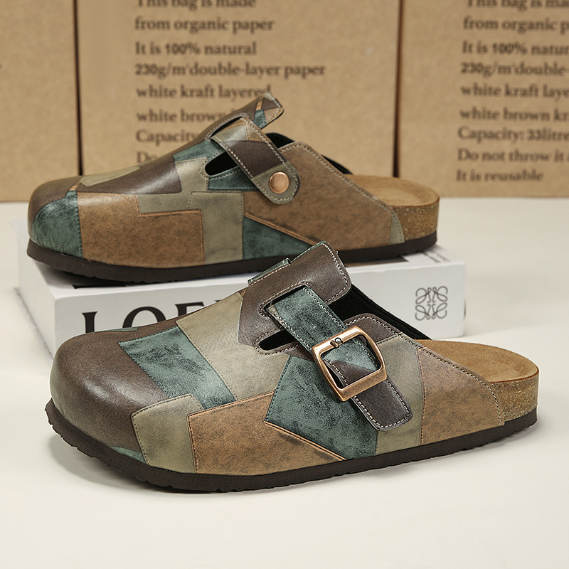 Men'S Fashion For 30 Year Olds - รองเท้าแตะแบบสวมเปิดส้นหนังแฟชั่น พร้อมสายรัดปรับได้ พื้นรองเท้าแบบไม่มีส้น ทำจากไม้ก๊อก สำหรับทุกเพศ