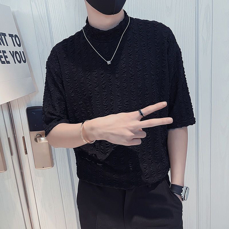Men'S Fashion For Hot Weather - เสื้อเชิ้ตแขนสั้นคอสูงครึ่งตัวผ้าไหมน้ำแข็งสำหรับผู้ชาย เหมาะสำหรับอากาศร้อน เสื้อผ้าลำลองแฟชั่น รุ่นใหม่ปี 2026