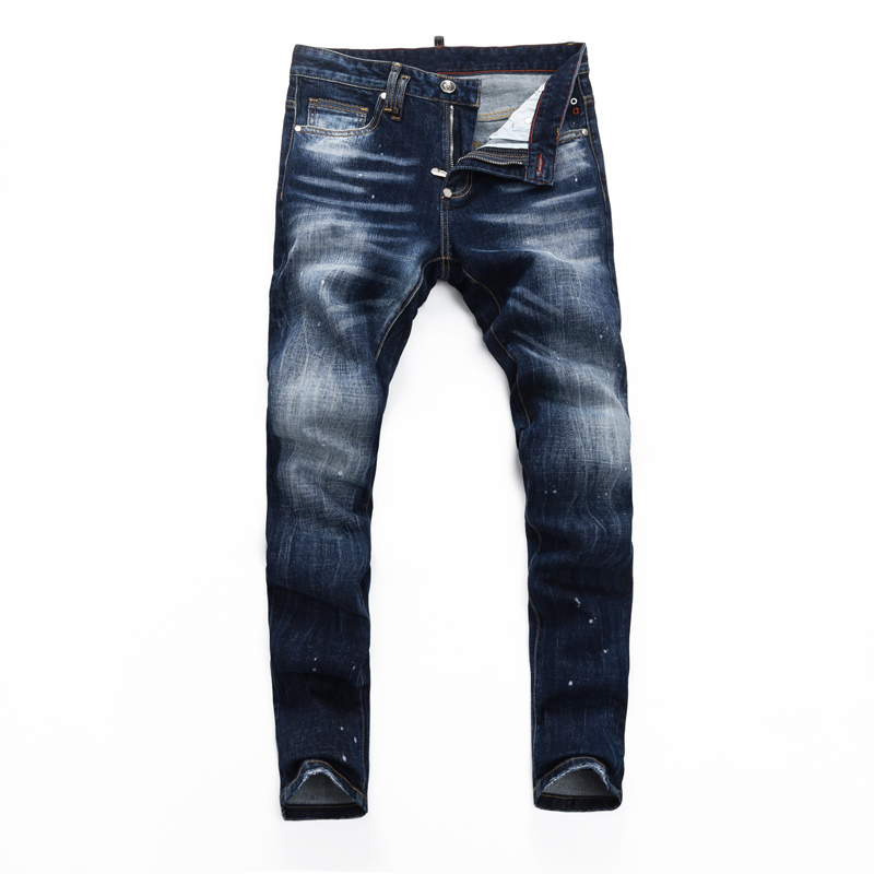 Jeans Shirt Fashion For Men - Designer แฟชั่นกางเกงยีนส์ผู้ชายใหม่ริ้วรอยจุดสีริ้วรอย Nostalgic ยืดกางเกงยีนส์สีฟ้า High Street