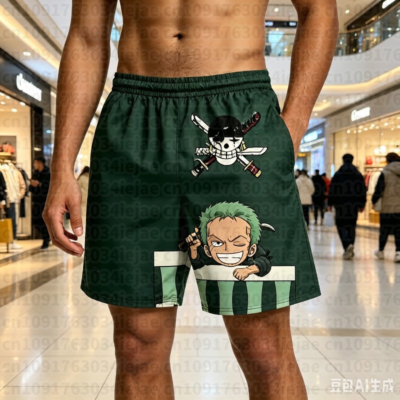 Swim Trunk Shorts - กางเกงขาสั้นพิมพ์ลาย 3 มิติ วันพีซ ช็องค์ แชงค์