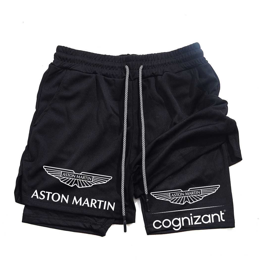 Swim Trunk Shorts - กางเกงขาสั้นกีฬาสองชั้น Aston Martin รุ่นใหม่สำหรับฤดูร้อน แฟชั่นพิมพ์ลาย ระบายอากาศได้ดี