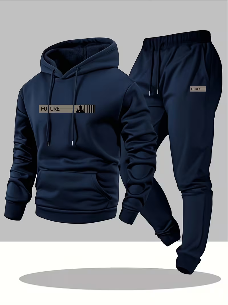 Men'S Winter Fashion - ชุดเซ็ตฮู้ดดี้และกางเกงขายาวพิมพ์ลายตัวอักษรสุดฮิตสำหรับผู้ชาย แฟชั่นฤดูหนาวเรียบง่าย ลดราคาพิเศษ