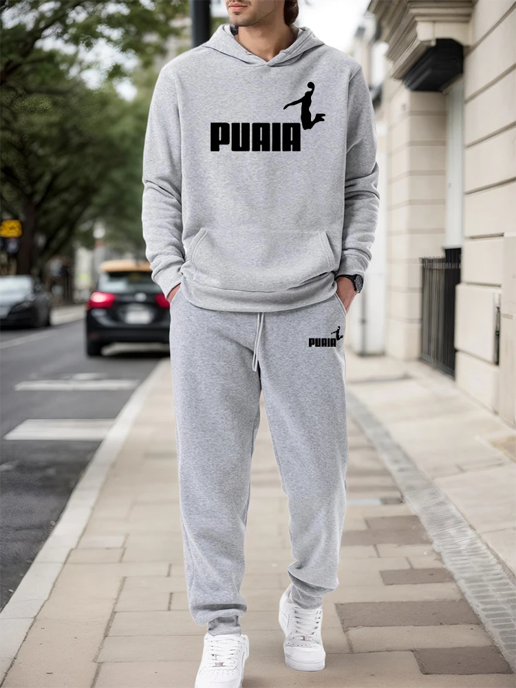 Men'S Winter Fashion - ชุดเซ็ตผู้ชาย/เสื้อฮู้ด/กางเกงขายาว ฤดูใบไม้ร่วง-ฤดูหนาว 2026 ชุดลำลองสปอร์ต เสื้อฮู้ดแบบสวมหัวและกางเกงขายาว แฟชั่นแนวสตรีท