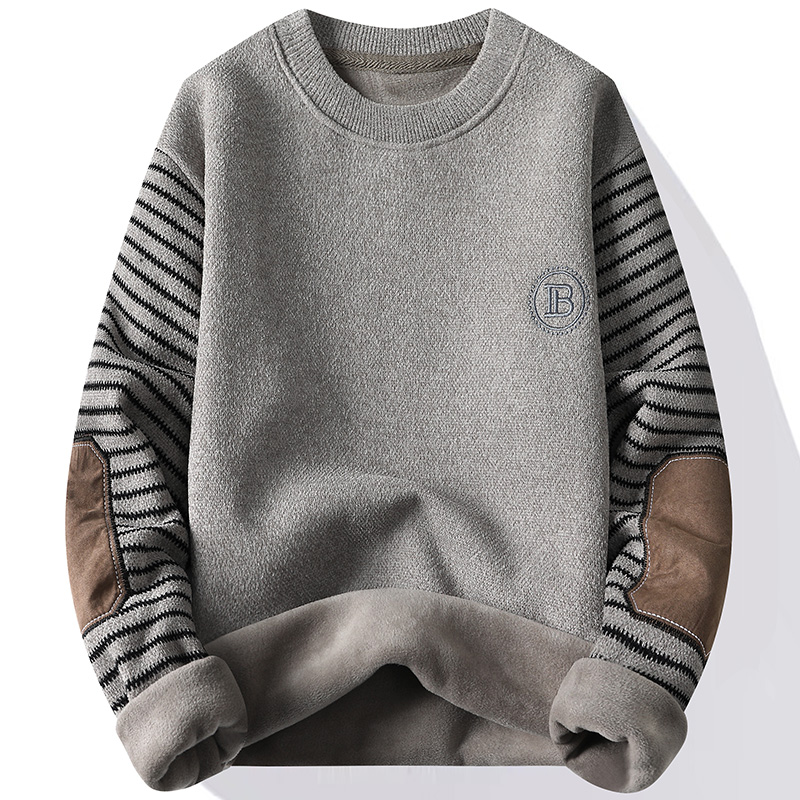 Men'S Fashion Line - เสื้อกันหนาวผู้ชาย Patchwork รอบคอ Pullovers ขนแกะเรียงรายหนาฤดูหนาวเสื้อถักแฟชั่นจัมเปอร์เสื้อผ้าผู้ชาย