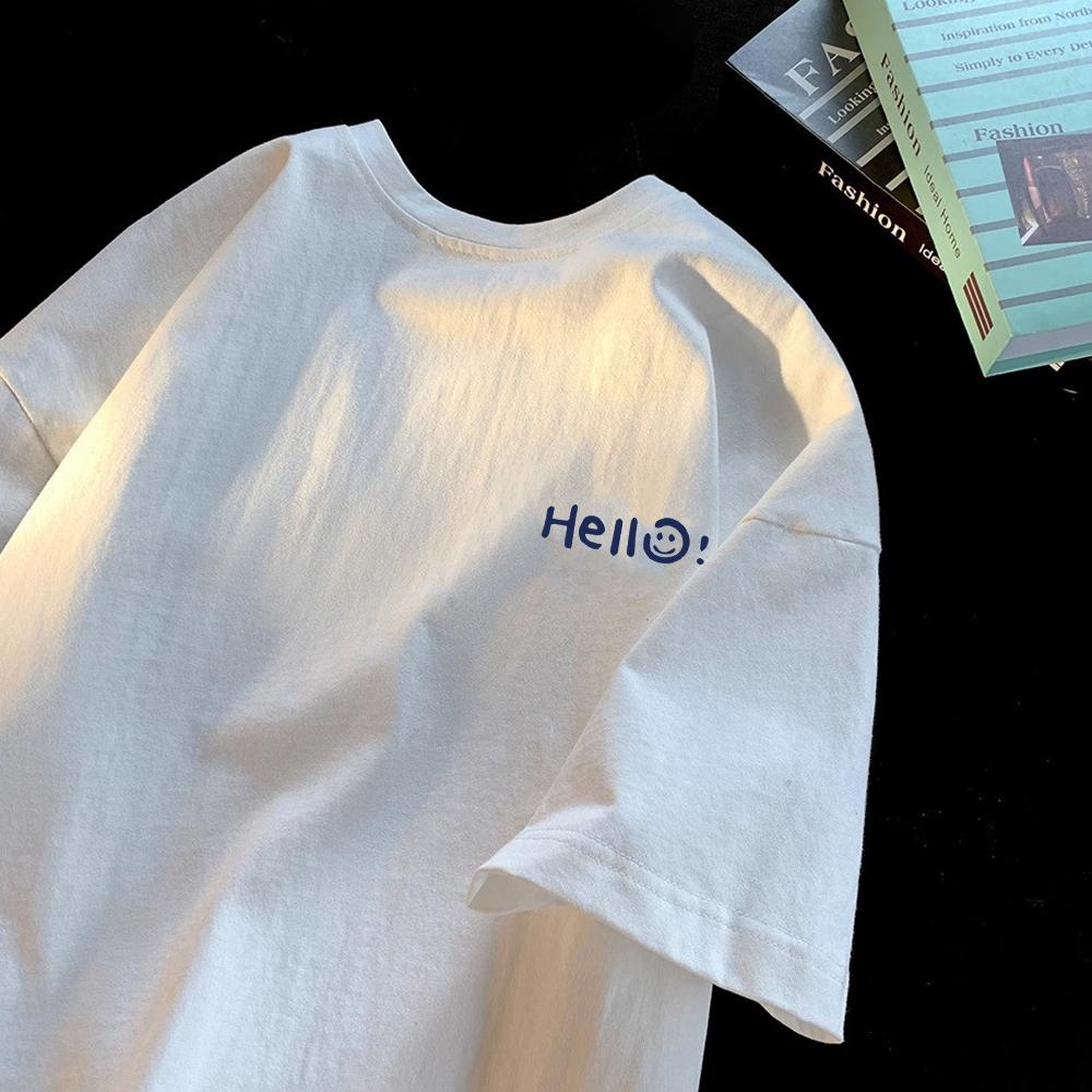 Men'S Fashion Line - เสื้อยืดแขนสั้นผ้าฝ้ายแท้ทรงหลวม ยูนิเซ็กส์ แฟชั่น ทันสมัย แบรนด์ไม่มีป้าย คอลเลคชั่นสินค้าลดราคา