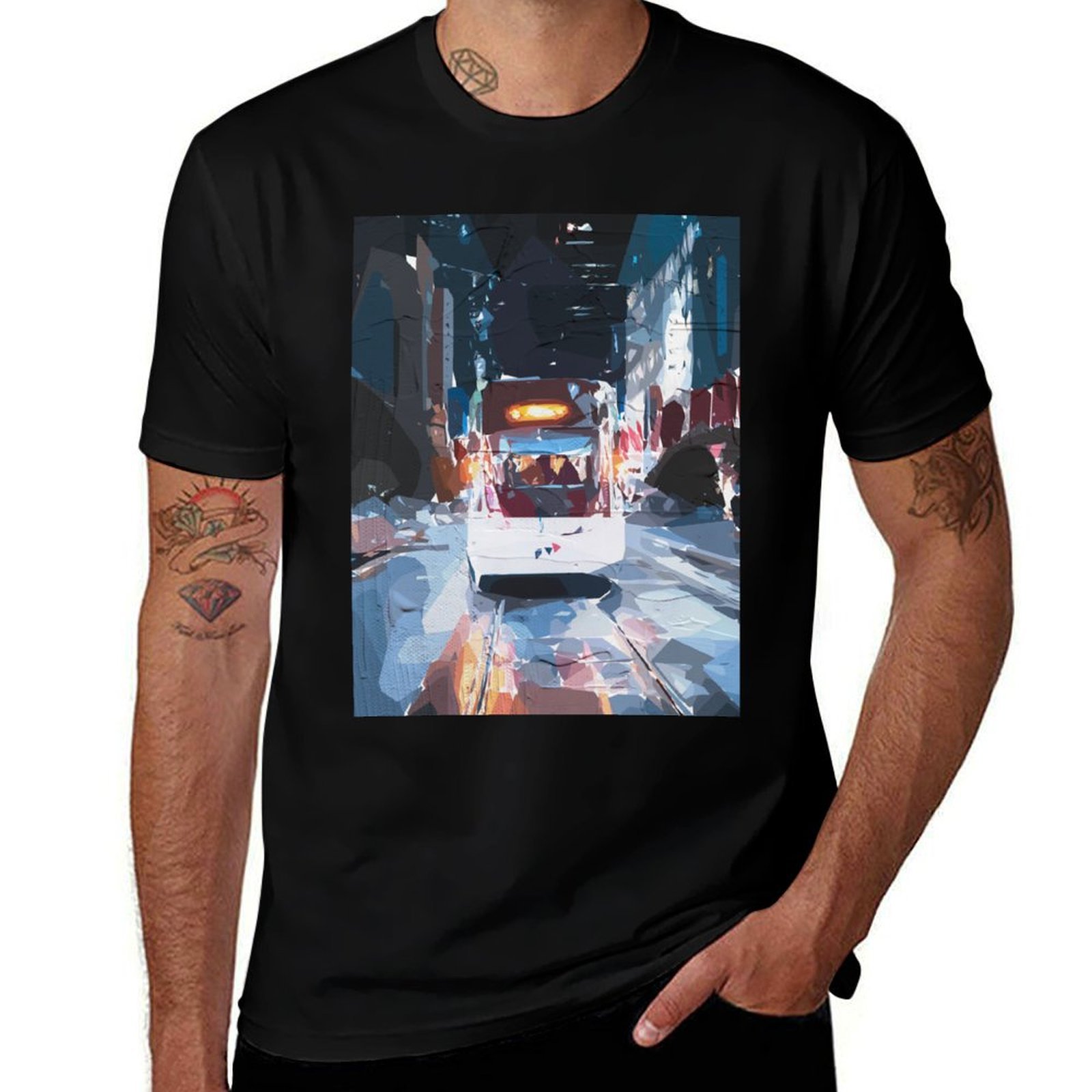 Mens Fashion Melbourne - เมลเบิร์น แทรมส์เสื้อยืดแฟชั่นลำลองแขนสั้น