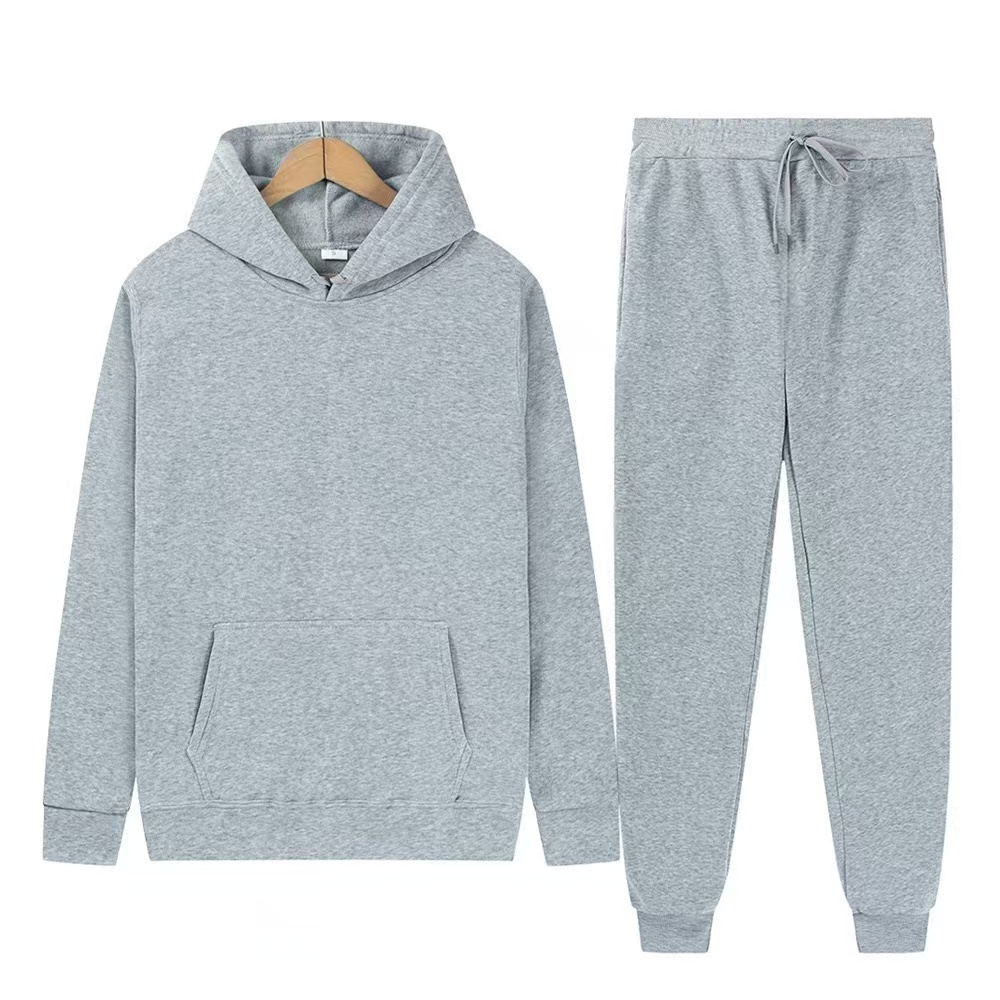 Men'S Winter Fashion - ชุดเซ็ตสองชิ้น เสื้อฮู้ด+กางเกง สีพื้น สำหรับผู้ชาย ฤดูใบไม้ร่วงและฤดูหนาว แฟชั่นลำลอง