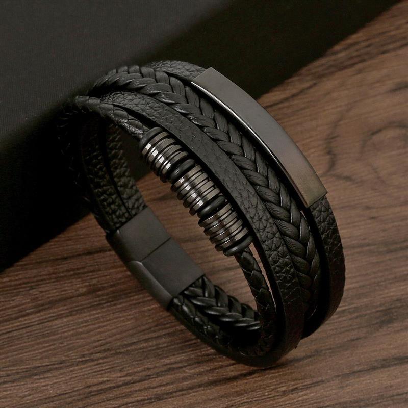 Mens Fashion Combination - สร้อยข้อมือหนังผู้ชายคลาสสิกสไตล์ใหม่ทอมือ Multi-Layer COMBINATION อุปกรณ์เสริมแฟชั่น Man เครื่องประดับขายส่ง
