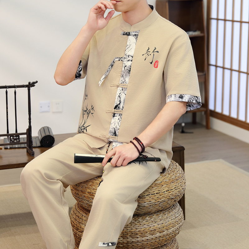 Men'S Fashion For Summer 2026 - ชุดลำลองผู้ชายสไตล์จีน ฤดูใบไม้ผลิ 2026 เสื้อ+กางเกง ฤดูร้อน ผ้าฝ้าย