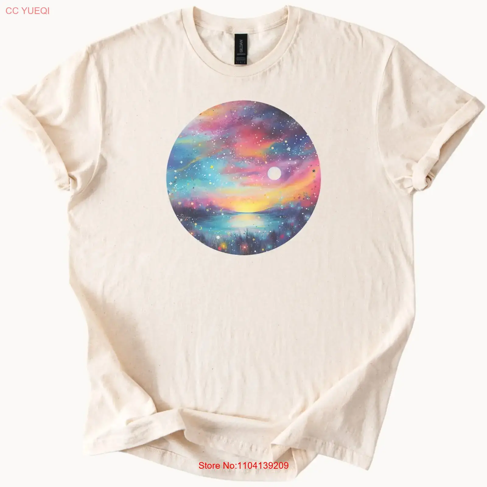 Men'S Fashion Aesthetics - เสื้อยืดลายท้องฟ้ายามค่ำคืน ลายกาแล็กซี่ ดวงจันทร์ ดวงดาว สไตล์วินเทจ ลุคเท่ๆ