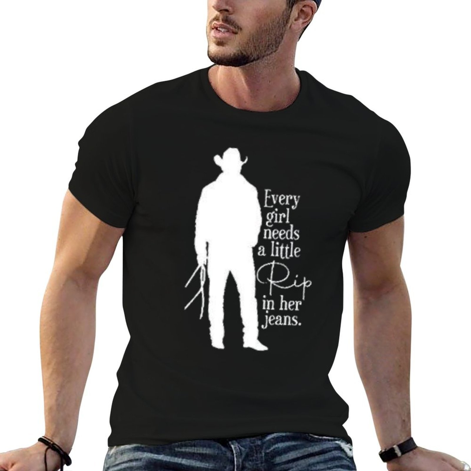Jeans Shirt Fashion For Men - สาวๆ ทุกคนต้องการกางเกงยีนส์ขาดเล็กน้อย เสื้อยืดแฟชั่นพิมพ์ลายลำลองแขนสั้น