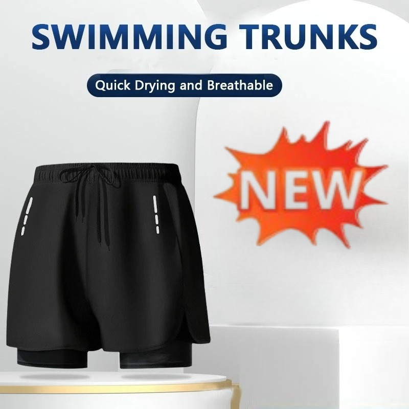 Swim Trunk Shorts - กางเกงว่ายน้ำผู้ชายแบบแห้งเร็วพร้อมซับในกระชับสัดส่วน สำหรับชายหาด สระว่ายน้ำ วิ่ง และออกกำลังกาย