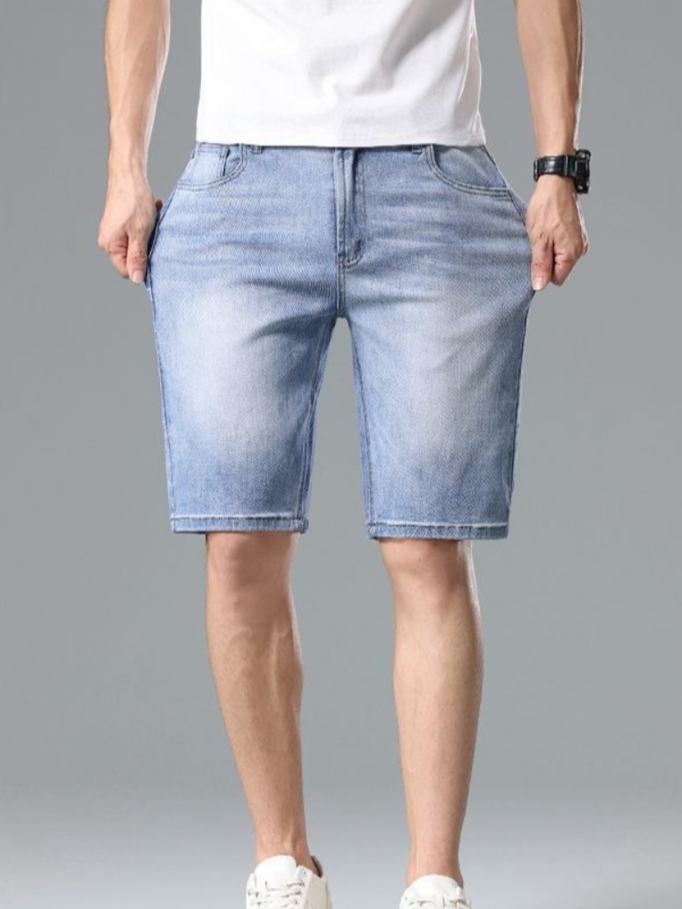 Men'S Fashion For Hot Weather - กางเกงยีนส์ขาสั้นผู้ชายแฟชั่นฤดูร้อน ทรงหลวม ผ้าบาง ซักฟอก ทรงตรง ความยาวปานกลาง