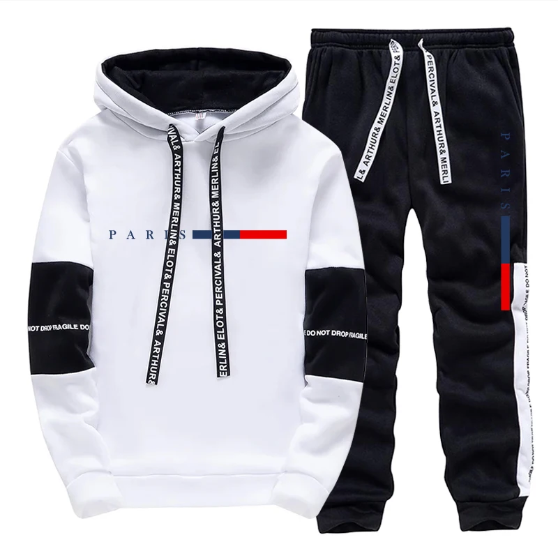 Men'S Winter Fashion - ชุดเซ็ตผู้ชาย/เสื้อฮู้ด/กางเกง แฟชั่นปารีส ฤดูใบไม้ร่วง ฤดูหนาว ชุดลำลองสปอร์ต เสื้อฮู้ดแบบสวมหัวและกางเกงขายาว