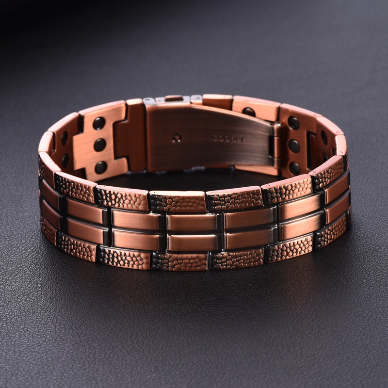 Men'S Fashion Lk - สร้อยข้อมือทองแดงระดับพรีเมียมสำหรับผู้ชาย ดีไซน์ลายตาราง สายรัดข้อมือแม่เหล็ก ของขวัญเครื่องประดับ LK-AA688