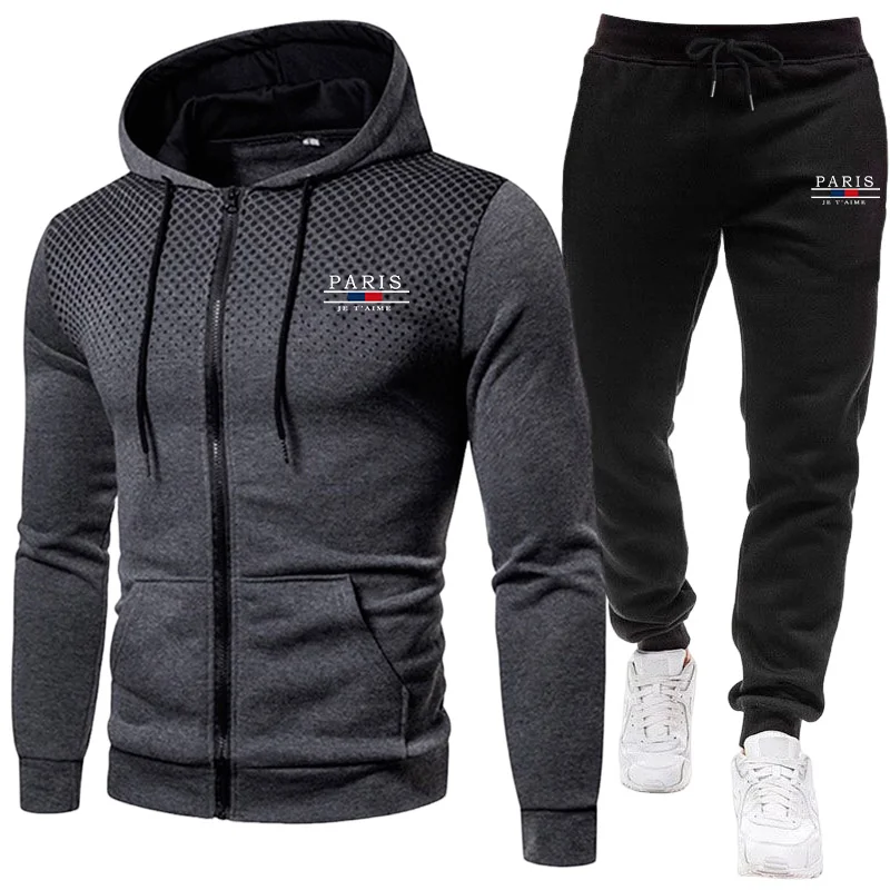 Men'S Winter Fashion - ชุดกีฬาผู้ชายเทรนด์ปี 2026 เสื้อฮู้ดมีซิปและกางเกงวอร์ม ชุดลำลองสำหรับฤดูใบไม้ร่วงและฤดูหนาว ชุดออกกำลังกายสไตล์สปอร์ตสำหรับผู้ชาย แฟชั่นชุดกีฬา