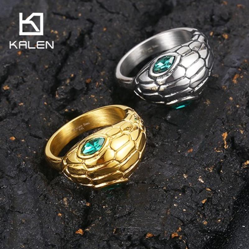 Men'S Fashion Lk - KALEN สแตนเลส Emerald Eyes Chunky งูแหวนผู้ชาย