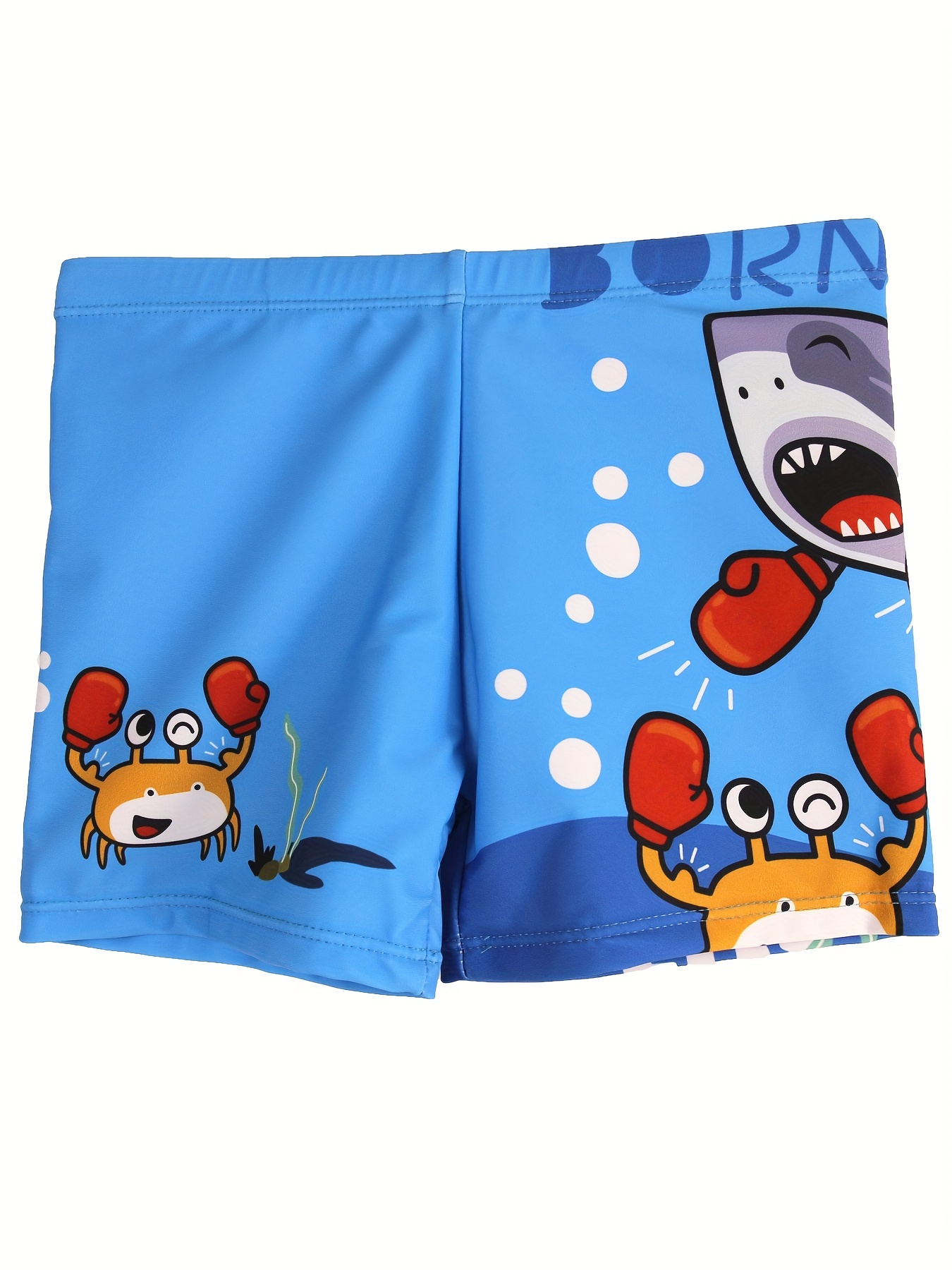 Swim Trunk Shorts - กางเกงว่ายน้ำแห้งเร็วลายการ์ตูนสำหรับเด็กผู้ชายกางเกงว่ายน้ำชายหาดเอวยางยืดลายปูและฉลามสำหรับฤดูร้อน