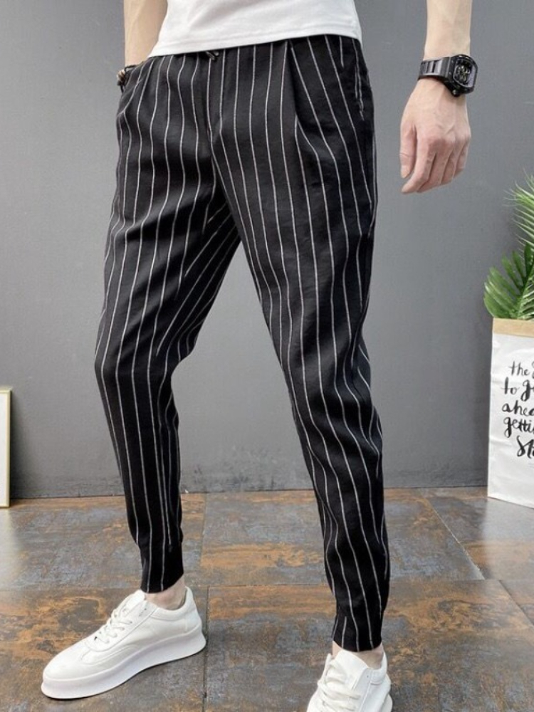 SLIM FITลายชายCroppedกางเกงใหม - Men'S Fashion Aesthetics บทวิจารณ์และราคา