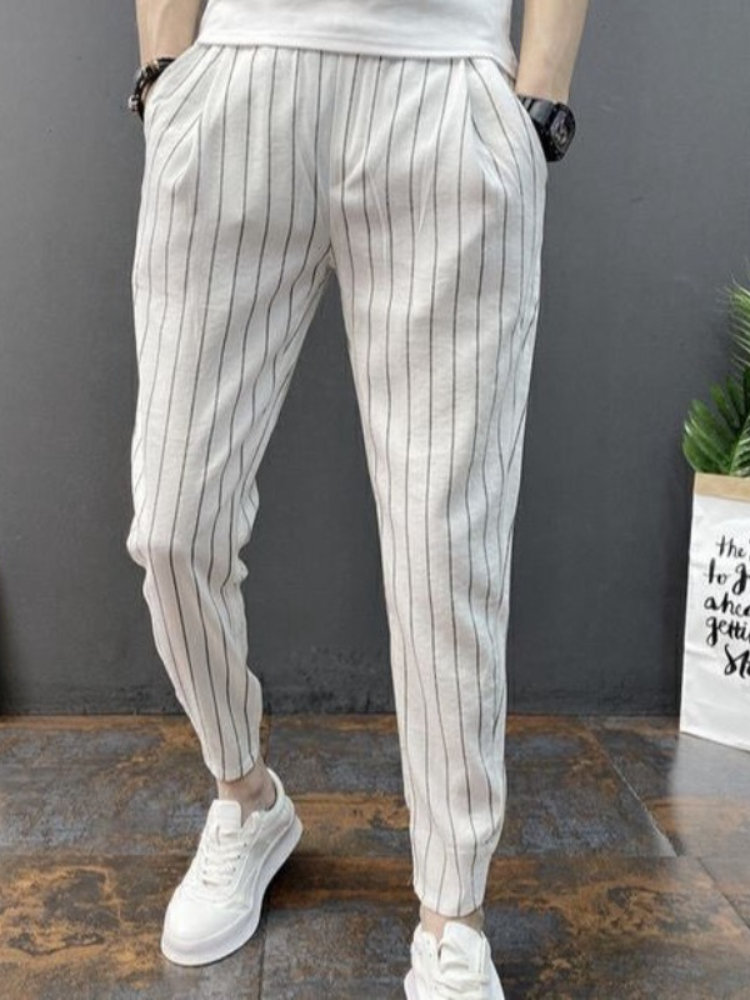 SLIM FITลายชายCroppedกางเกงใหม - Men'S Fashion Aesthetics บทวิจารณ์และราคา