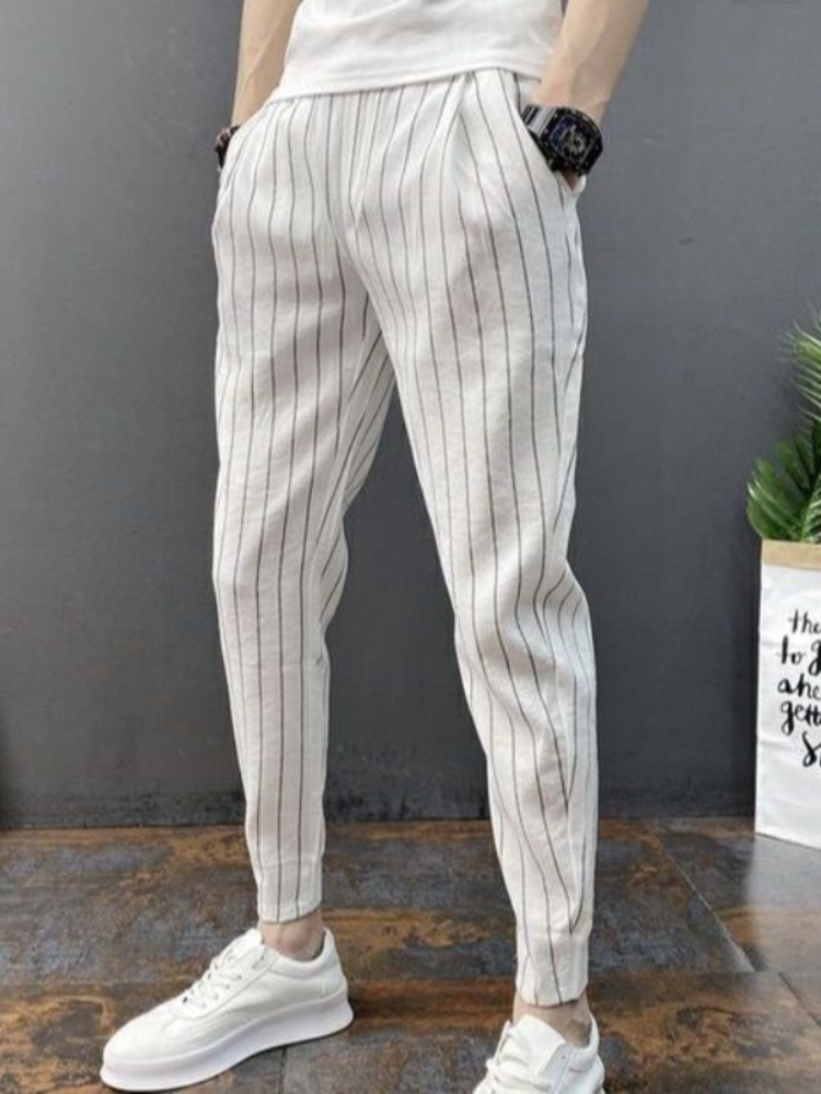 SLIM FITลายชายCroppedกางเกงใหม - Men'S Fashion Aesthetics บทวิจารณ์และราคา