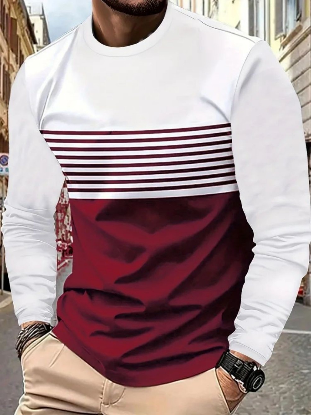 เสื้อยืดแขนยาวคอกลมพิมพ์ลายตัว - Men'S Winter Fashion บทวิจารณ์และราคา