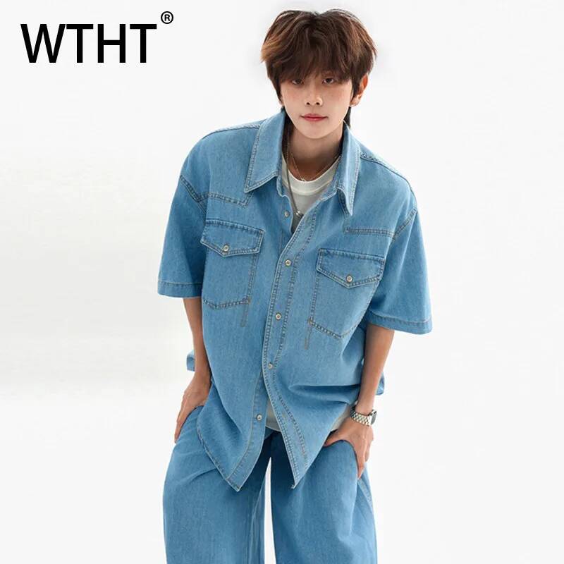 WTHT แฟชั่นเสื้อเชิ้ตเดนิมทรงห - Jeans Shirt Fashion For Men บทวิจารณ์และราคา