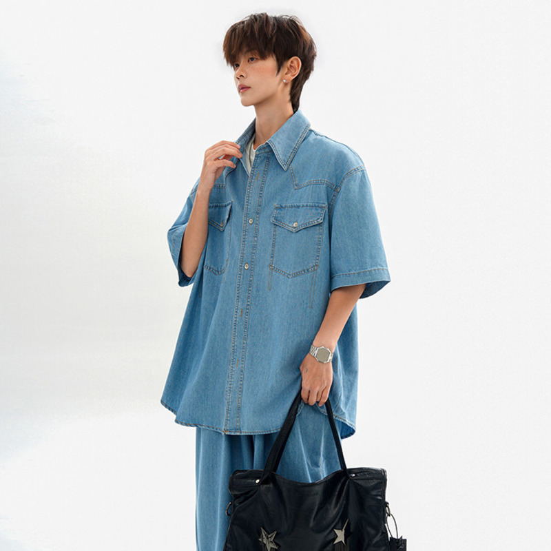 WTHT แฟชั่นเสื้อเชิ้ตเดนิมทรงห - Jeans Shirt Fashion For Men บทวิจารณ์และราคา