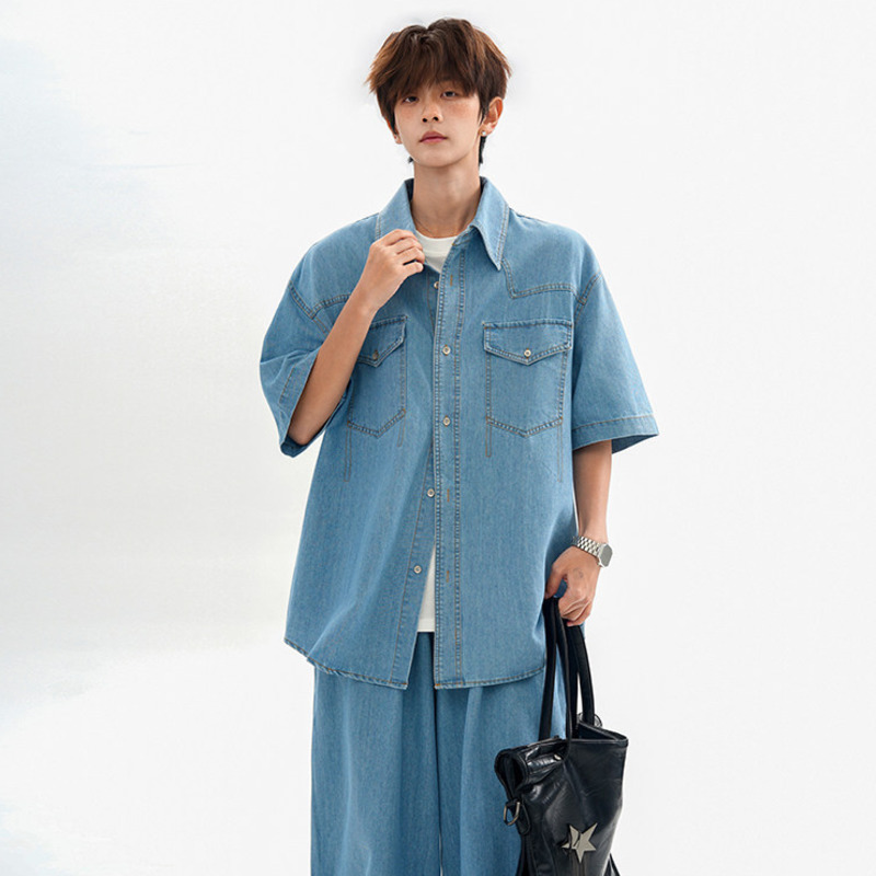 WTHT แฟชั่นเสื้อเชิ้ตเดนิมทรงห - Jeans Shirt Fashion For Men บทวิจารณ์และราคา